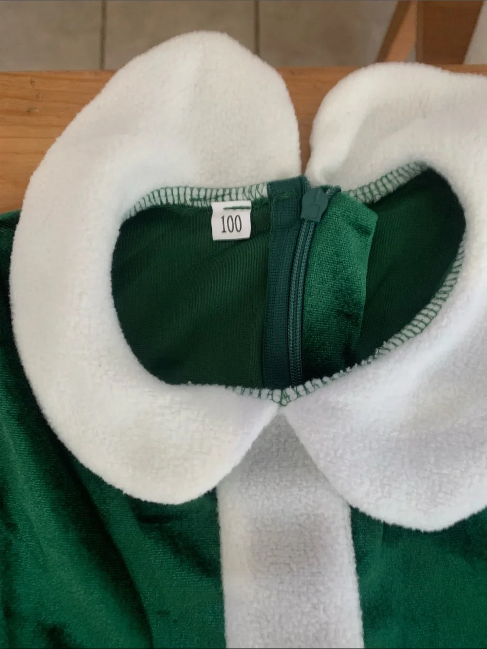 Classic Green Velvet Holiday Dress Costume with White Trim - Kids